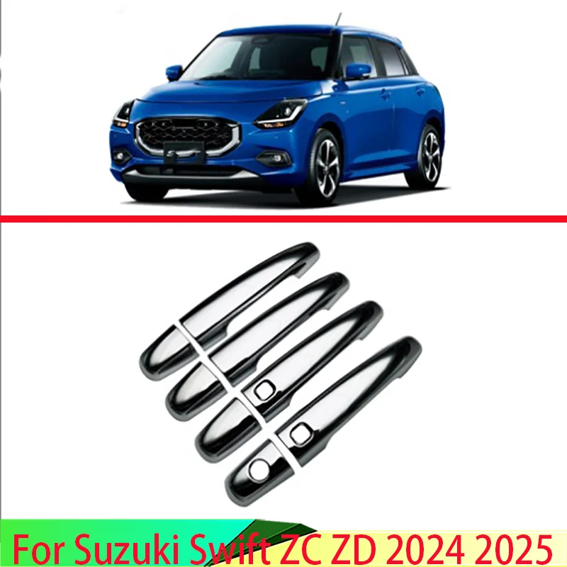 For Suzuki Swift ZC ZD 2024 2025 Car Accessories ABS Chrome Door Handle Cover With Smart Key Hole Catch Cap Trim Molding