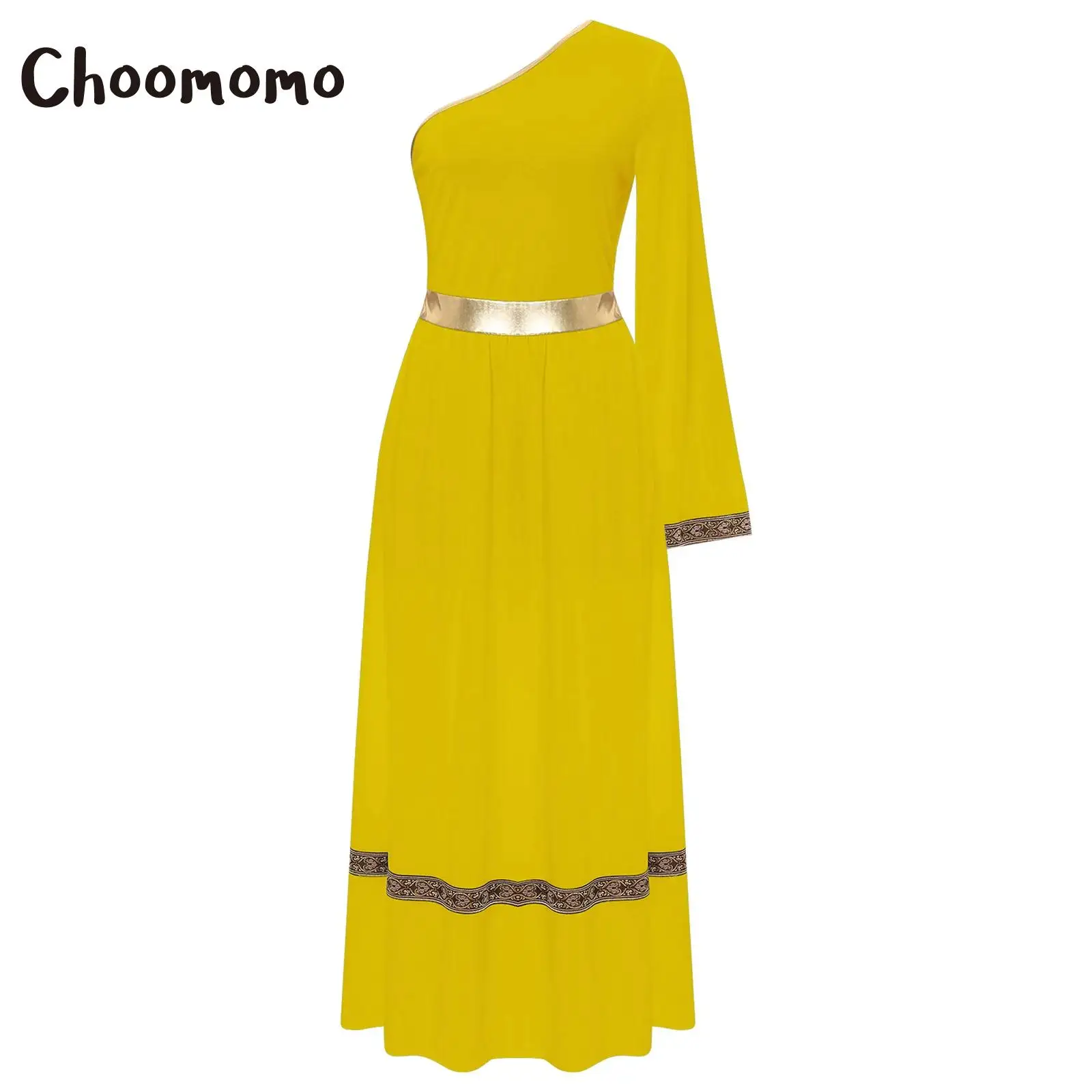 

Ancient Greek Cosplay Costume Halloween Grecian Princess Queen Party Dress Womens One Shoulder High Waist God Robe Belt Sets