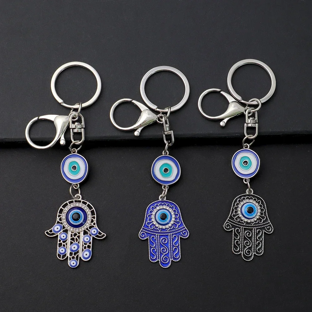 Fashion Hollow Blue Evil Eye Keychain Lucky Fatima Hamsa Hand Keyring for Women Men Bag Charm Car Airpods Box Key Accessories