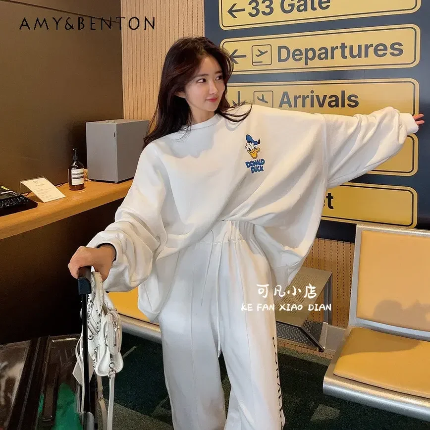 Frühling Herbst 2025, Damen Lose Gedruckt Cartoon Sweatshirts Und Casual Hosen Sets Weibliche Lässig Track Jogginghose Anzug Für Frauen