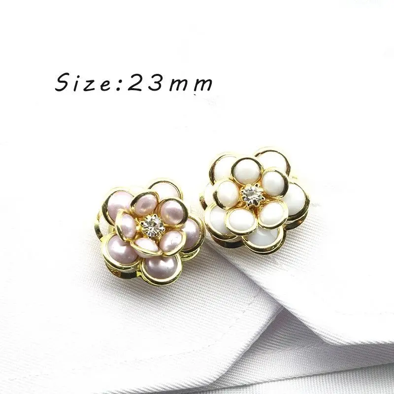 New 1Pcs 23mm Floral Cufflinks Shirt Buttons DIY Handmade Decoration Women\'s Diamond Studded Shirt Dress Alloy Accessories