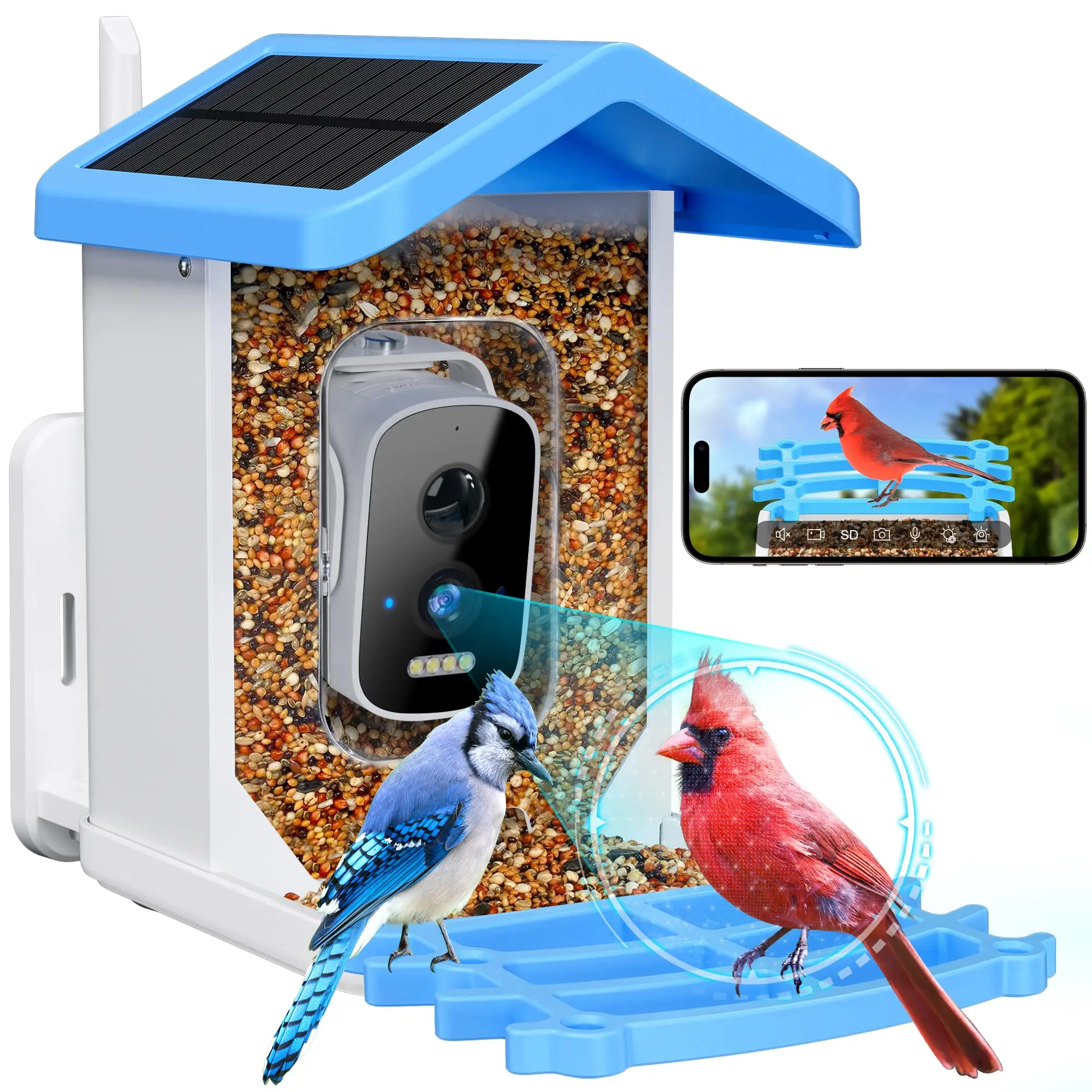 Solar Powered Smart Bird Feeder Camera 5MP FHD Night Vision Waterproof IP66 AI Identify Bird Species Auto Capture Feeder Camera