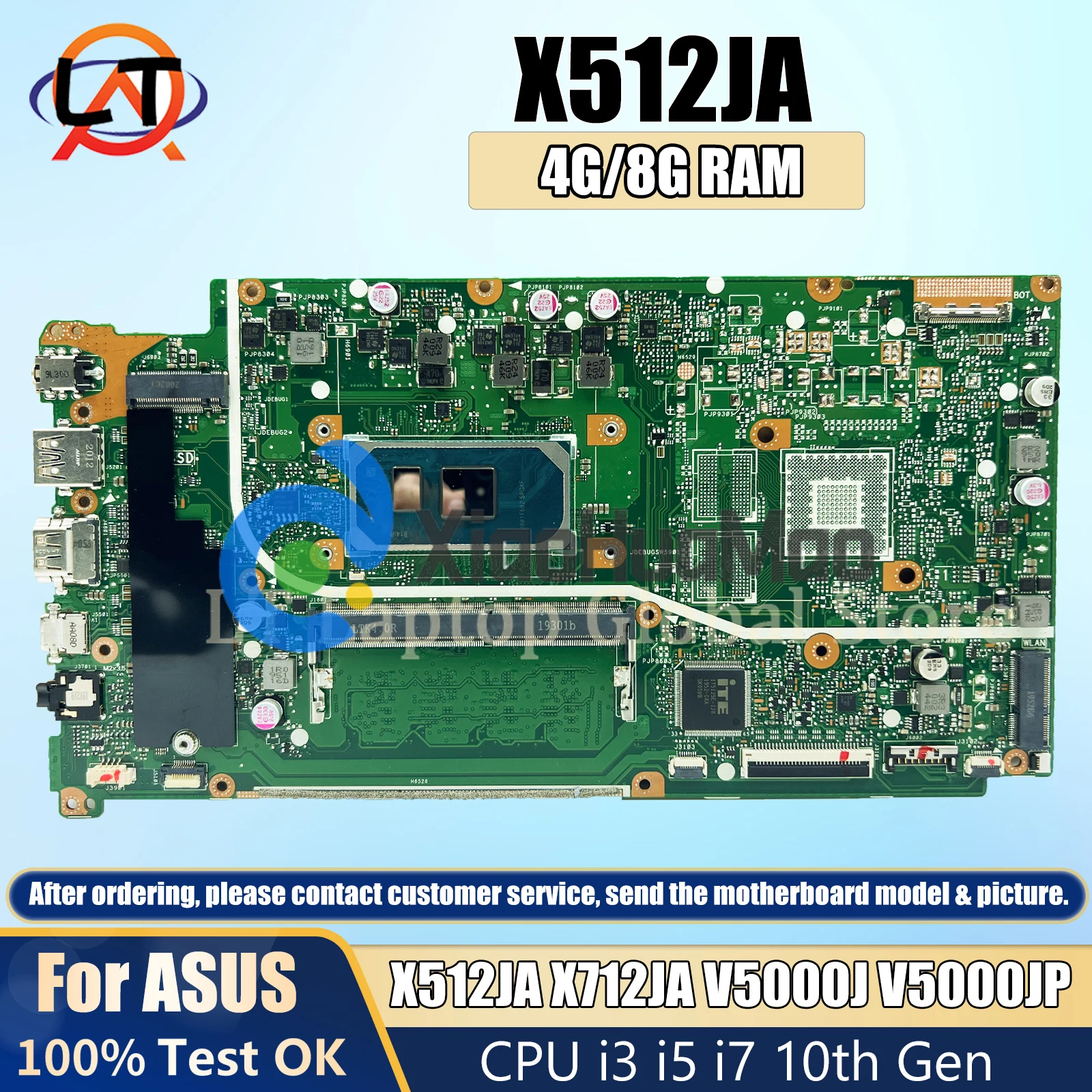 Laptop X512JA mainboard For Asus VivoBook X712JA V5000J X512JP V5000JP X712J laptop motherboard CPU i3 i5 i7 10th 4G/8G-RAM