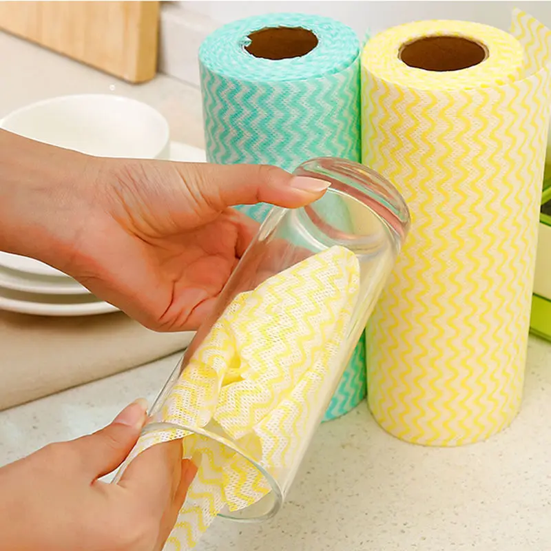 50 Pieces/rolls Kitchen Cleaning Dish Cloth Lazy Rag Scouring Pad Oil-free Disposable Dish Towel Non-woven Fabric Cleaning Rags