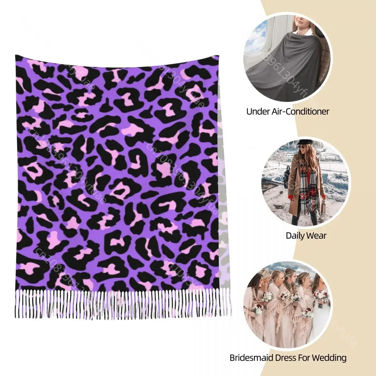 Neon Purple Pink Leopard Print Scarf for Women Warm Winter Shawl Wrap Exotic Animals Long Shawl Scarf Daily Wear