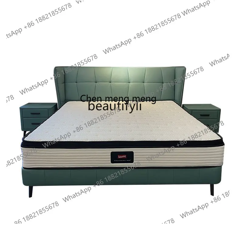 Genuine Leather Double Bed Marriage Bed Bed in Master Bedroom First Layer Cowhide Simple Italian Suspension Designer