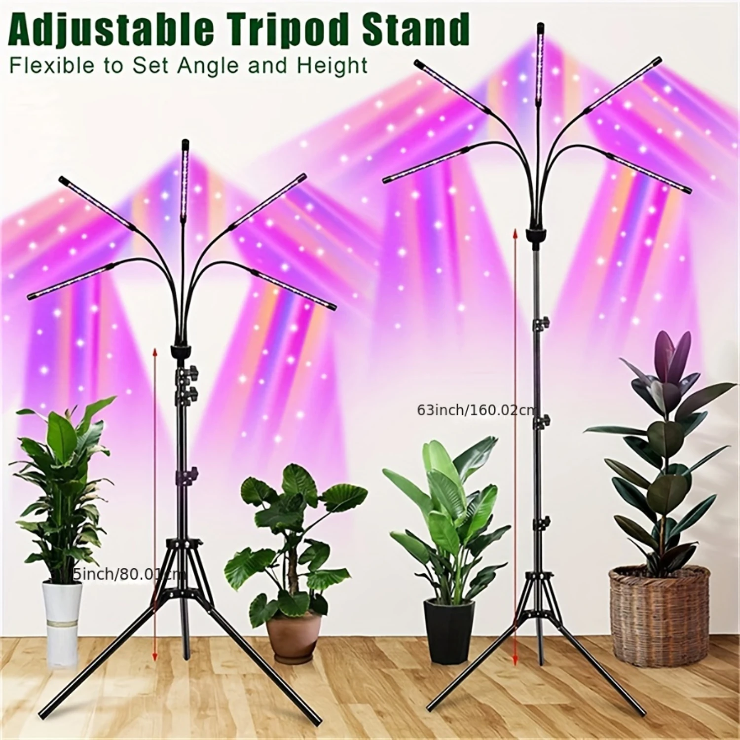 LED Grow Light Indoor Plants Tripod Stand Full Spectrum Timing Control 4 Switch Modes Seedling Growth Flowering Foliage 15-63 in