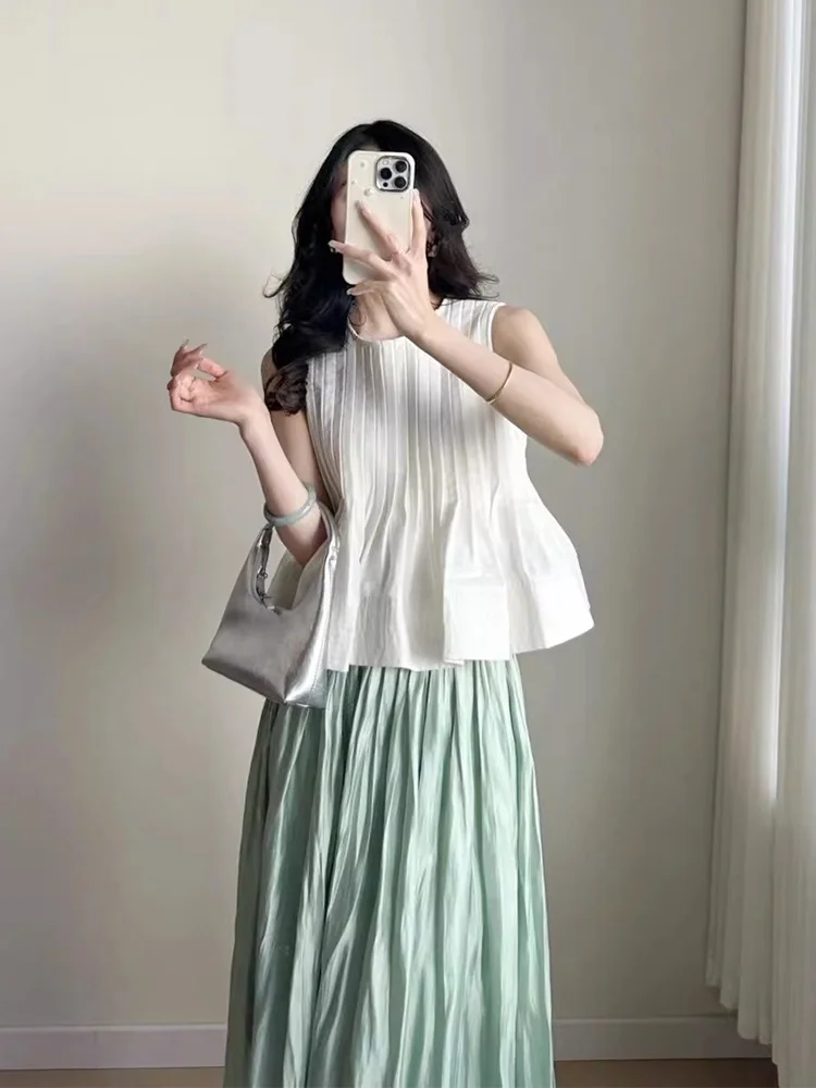 

Шикарный летний новый маленький дизайн Pred Pleat Svel iny f, комплект с юбкой, женский модный хлопковый костюм из двух предметов