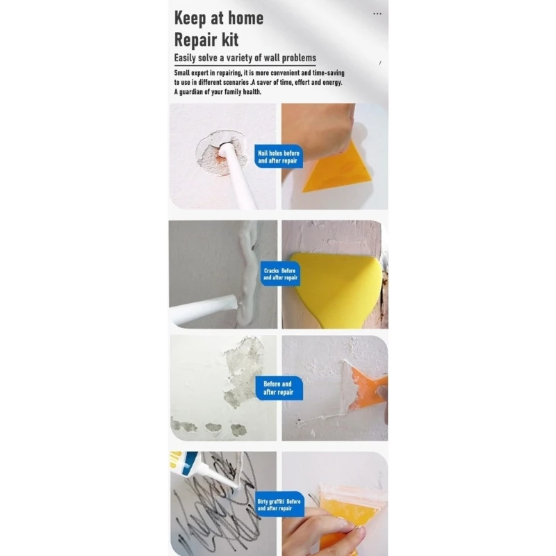 Crema eficaz para reparación grietas en pared, parches pared resistentes agua y secado rápido, solución uso
