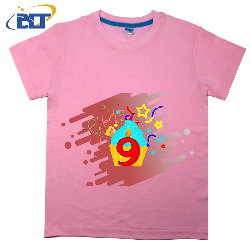 9th Birthday Celebration printed kids T-shirt, summer cotton short-sleeved casual top, suitable for both boys and girls