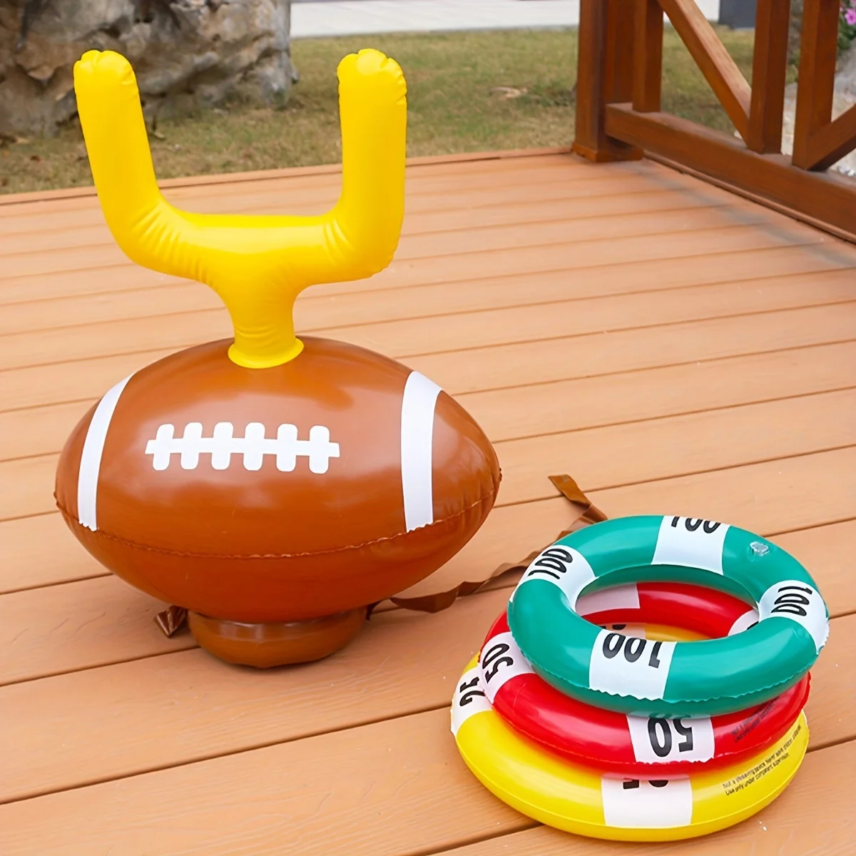 

1 Set, Inflatable Rugby Ring Toss Game, Rugby Theme Party Interactive Game, Sport ，Indoor Outdoor Game, Holiday, Gathering