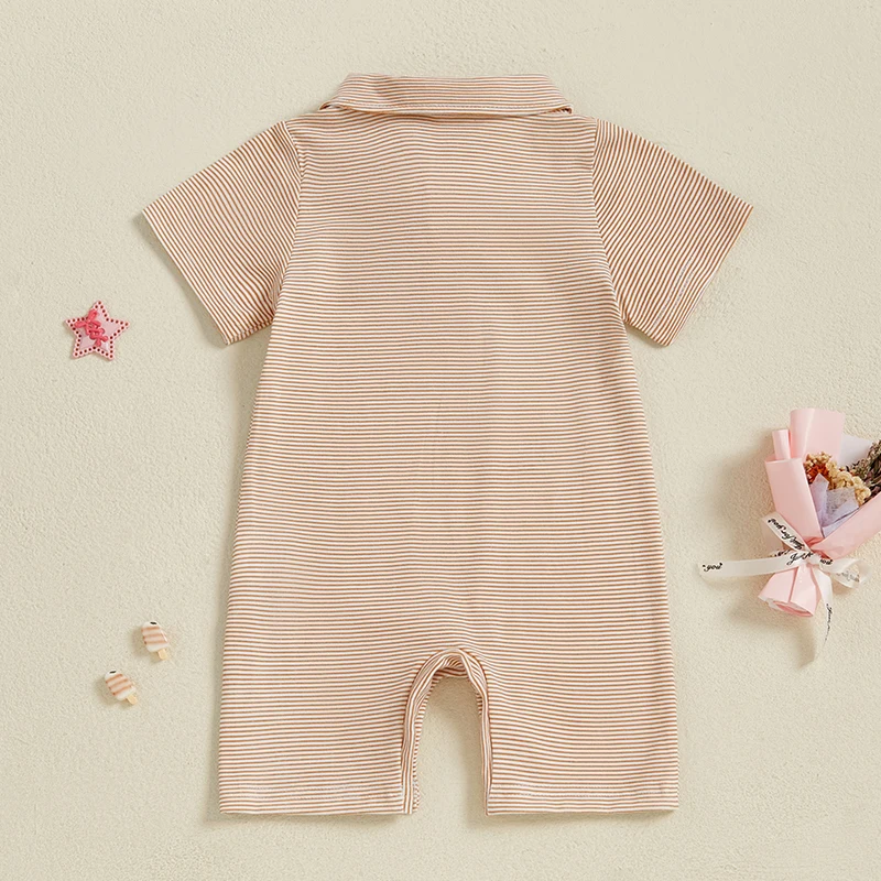Baby Clothes Newborn Infant Baby Boys Western Romper Boot Embroidery Short Sleeve Turn Down Collar Stripe Jumpsuit Streetwear