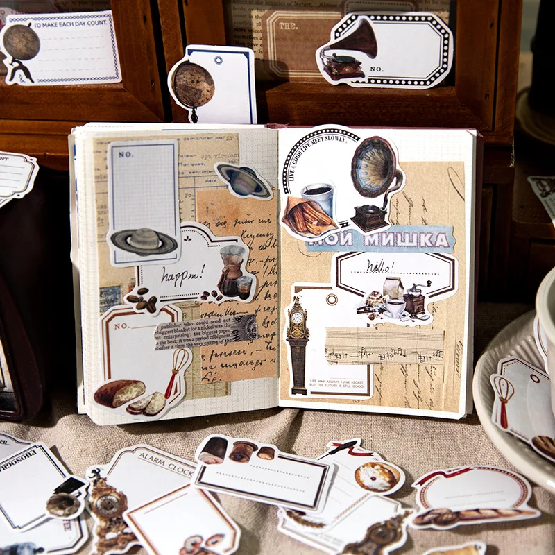 30Pcs Frame Label Base Material Paper Memo Rectangle Blank Coffee Tea Gramophone Scrapbooking Account Retro seal 130*88MM