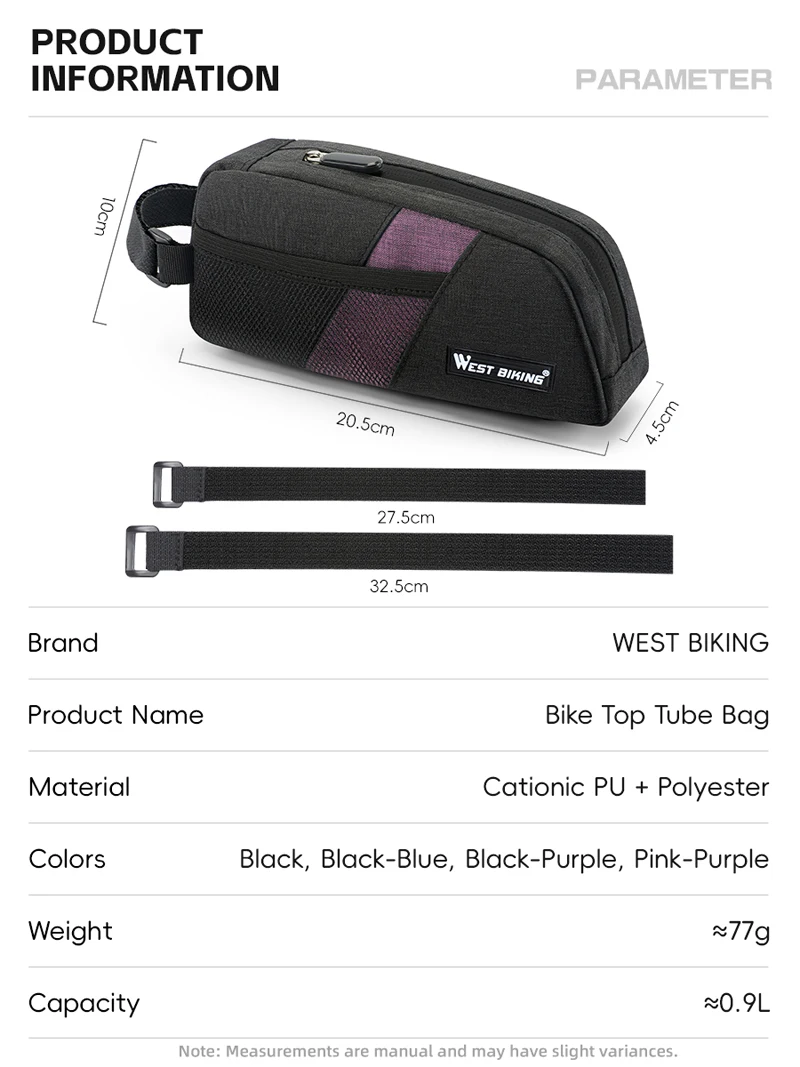 WEST BIKING Fahrrad-Oberrohrtasche 0,9L Tragbare Verschleißfeste Fahrradrahmentasche 3-Punkt-Gurt Stabile Fahrradtasche Fahrradzubehör – Detail 3