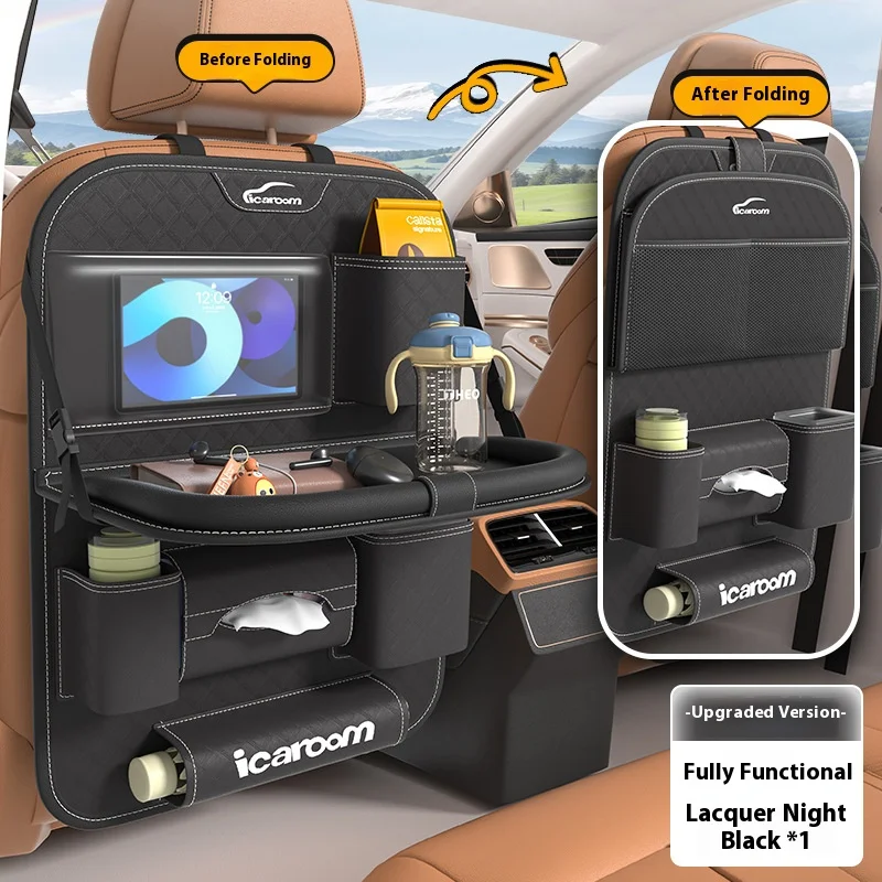 

Car Seat Back Organizer with Tray Table – Hanging Storage Rack for Rear Seat, Foldable Table & Multi-Pocket Bag, Interior Car Ac