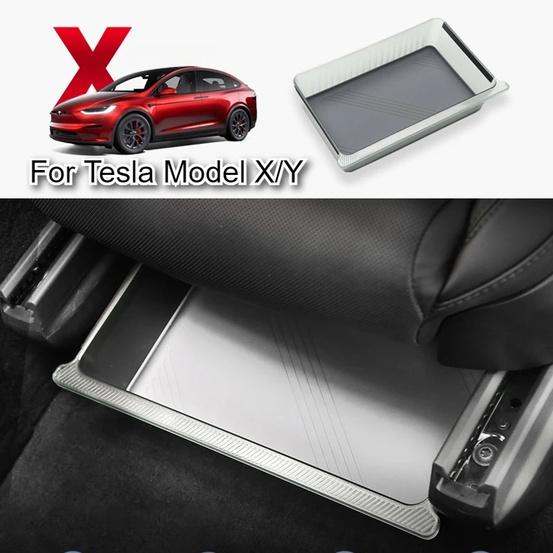 ل تسلا نموذج X/Y 2021-2025 تحت مقعد صندوق تخزين درج صندوق تخزين دفع سحب أكريليك شفاف اكسسوارات السيارات الداخلية #1