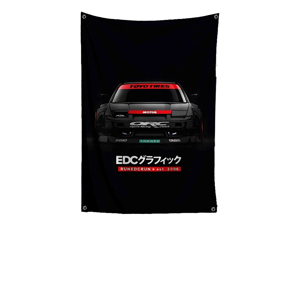 3x5 Ft JDM Car Flag Polyester Digital Printing Banner for Garage Wall Art Out Door Decoration With Brass Grommets