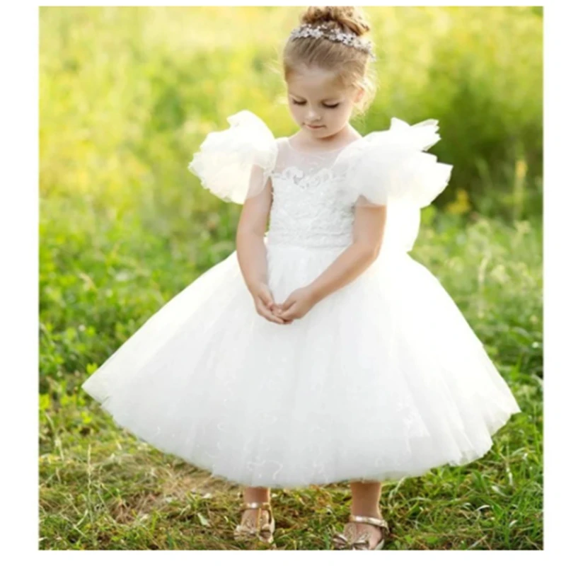 

Flower Girl Dress Holy Fluffy Lace Lovely White Angel Princess Wedding Party Ball Dream Kids Gift First Communion Celebration