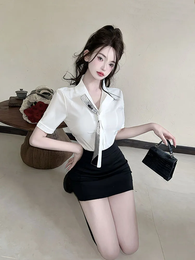 

Women's slim-fitting college style sexy hot girl white shirt hip skirt suit secretary stewardess uniform cosplay costume 2025