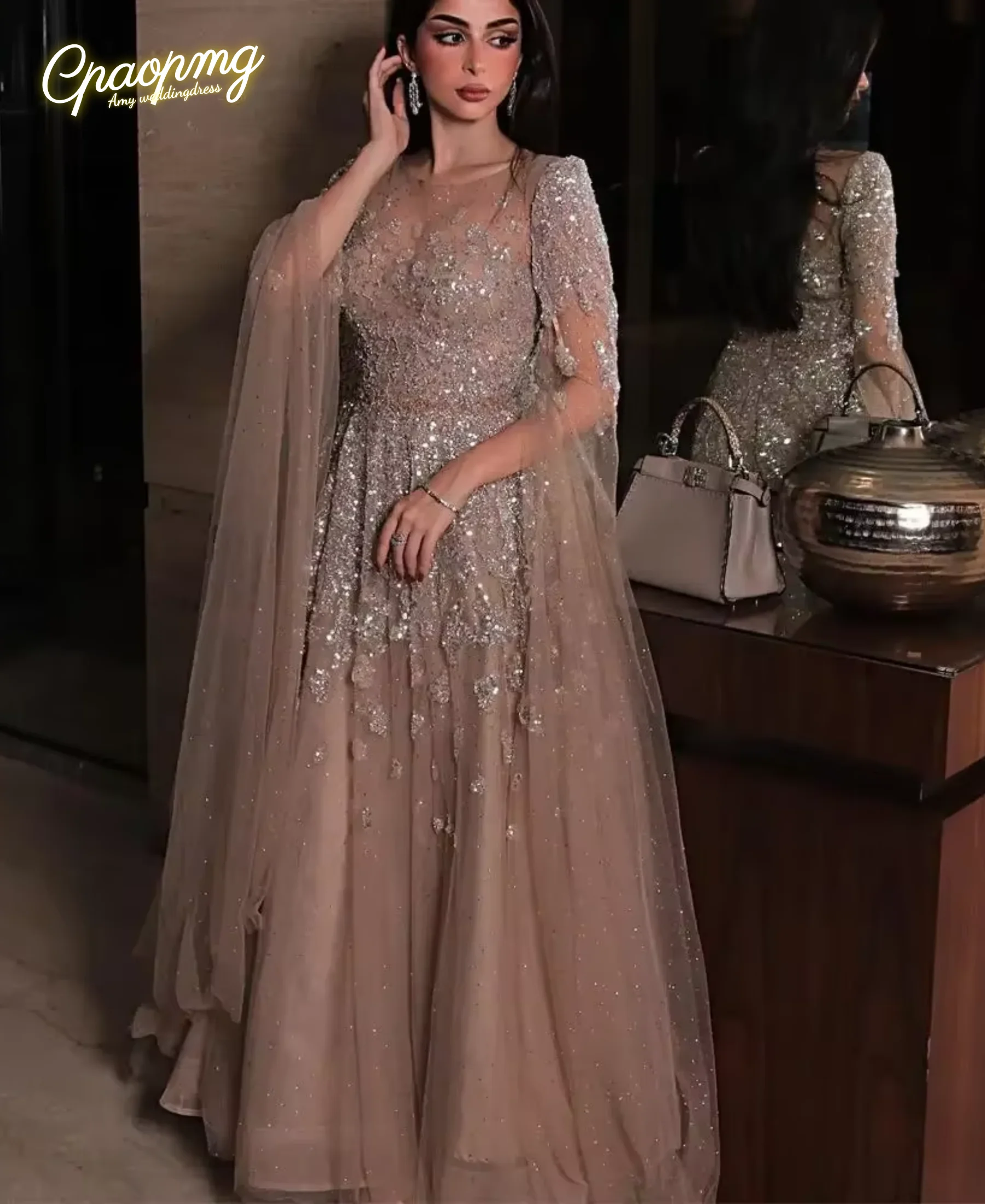 

Индивидуальные вечерние платья А-силуэта с рукавами «летучая мышь», блестящие, из тюля, с пайетками и аппликациями, изысканные выпускные платья, элегантные платья для вечеринок