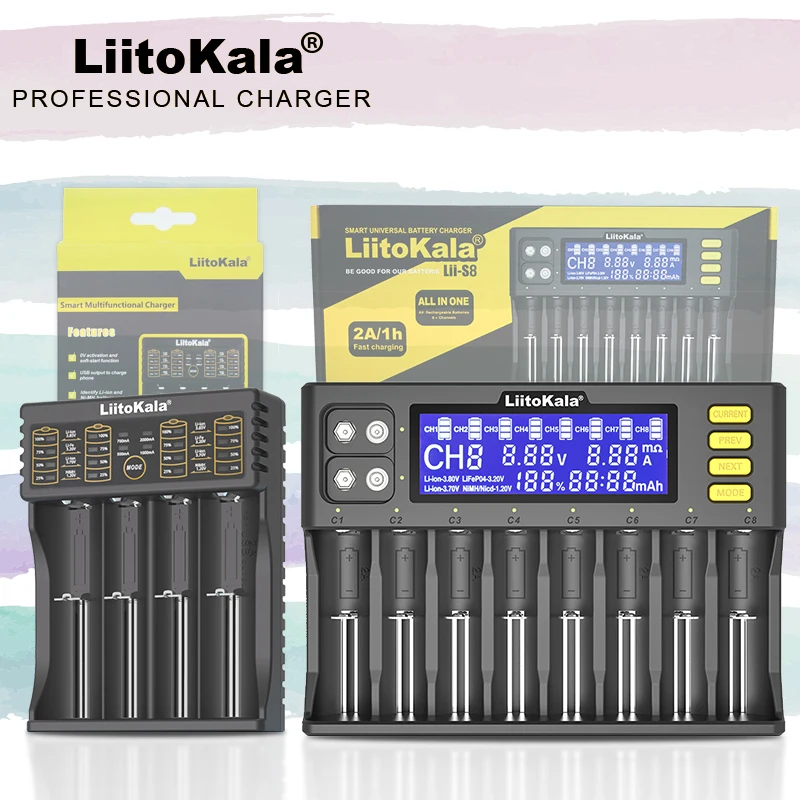 LiitoKala Lii-PD4 Lii-S8 Lii-402 Lii-202 18650 Battery Charger Intelligent Li-ion 3.7V NiMH 1.2V IMR  26650 21700 26700 AA AAA