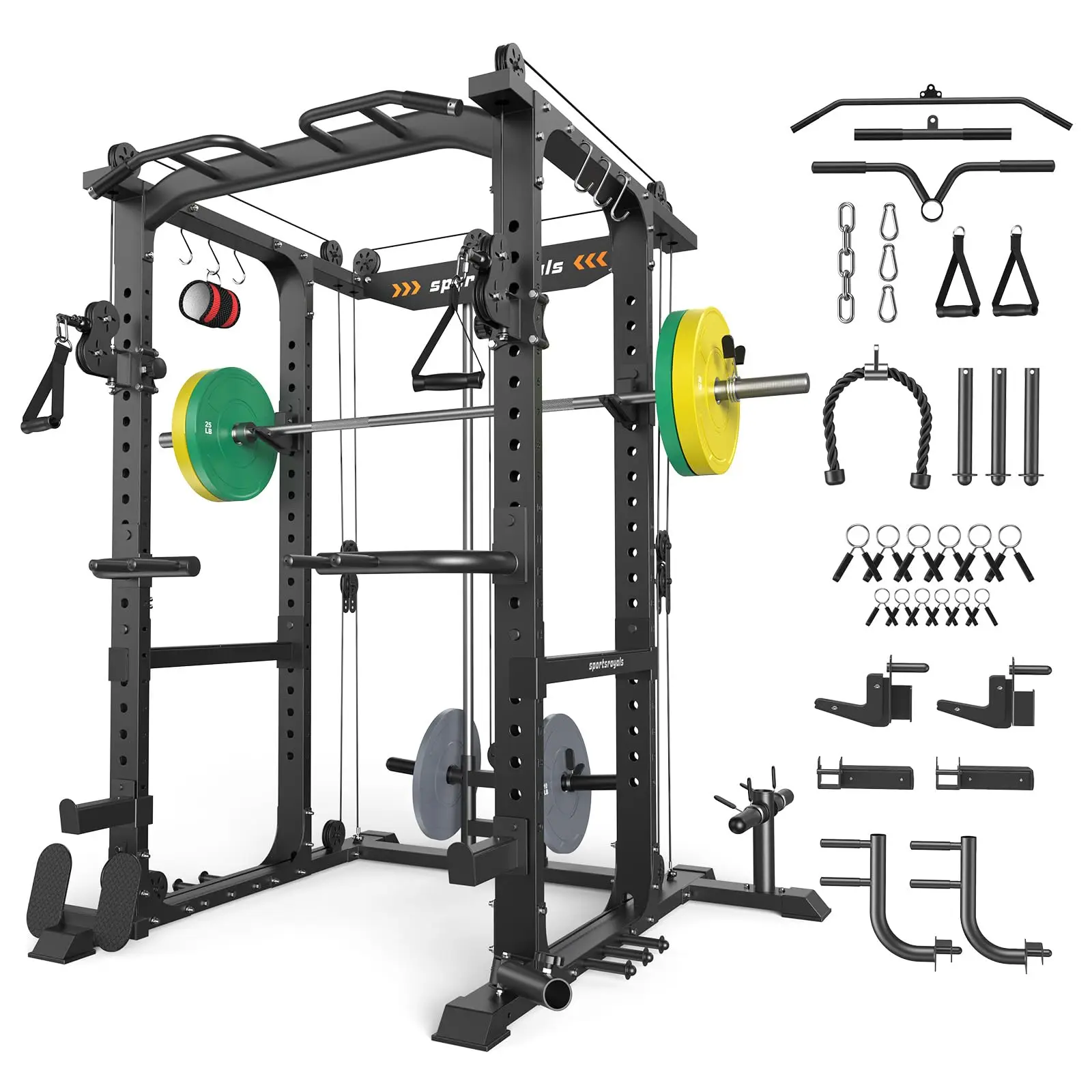 Power Rack, Multi-Functional Power Cage, Squat Rack with Pulley System & LAT Pull Down, Workout Cage with J Hooks for
