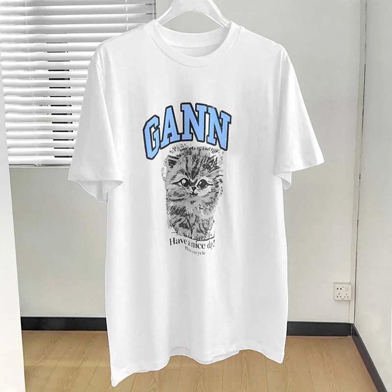 

Summer New Loose Women's Cotton T-irt Letter Print ort Sve Pure Cotton Fem Top Princ eenn Brand