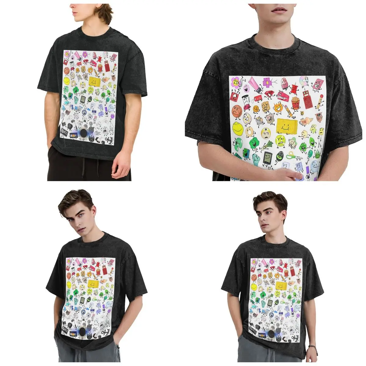 BFB And TPOT Full Cast BFDI Hip Hop Short Sleeve T-Shirts Washed Tops Tees Streetwear T Shirt Printed for Men woman