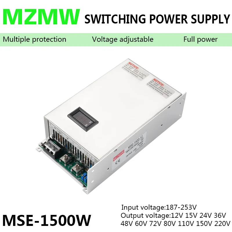 1500W Industrial Adjustable Switching Power Supply 0-12V 15V 24V 36V 48v 60V 72V 80V 110V 220V Digital Display Transformer SMPS