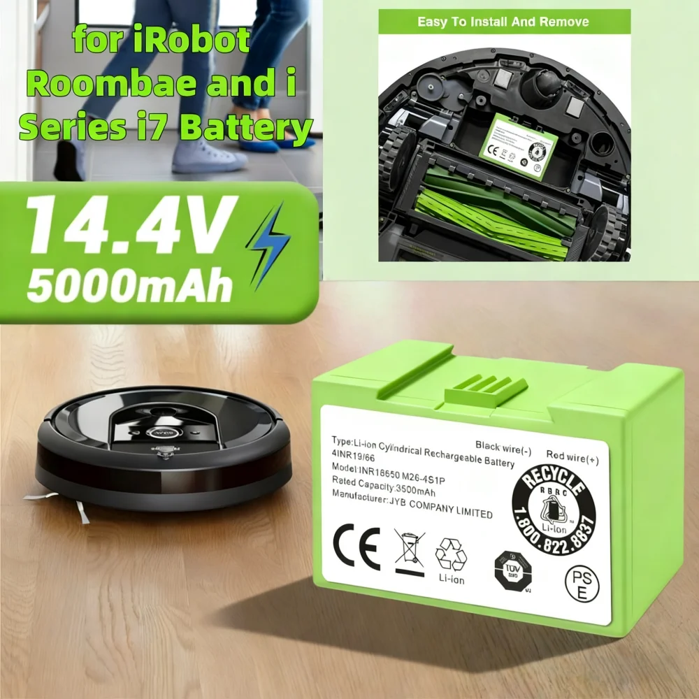 

14.4V 5000mAh Replacement Battery for Robot Vacuums Cleaner Battery Roomba E and I Series i7 i7+ i3 i3+ i4 i4+ Vacuum Cleaner