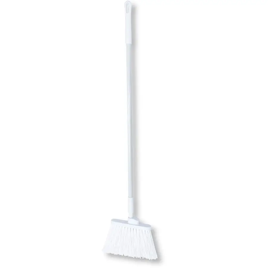 

41083EC02 Plastic Color Coded Broom, Unflagged Bristles, Long Broom With Angled Head For Small Debris Cleaning, 56 Inches, White