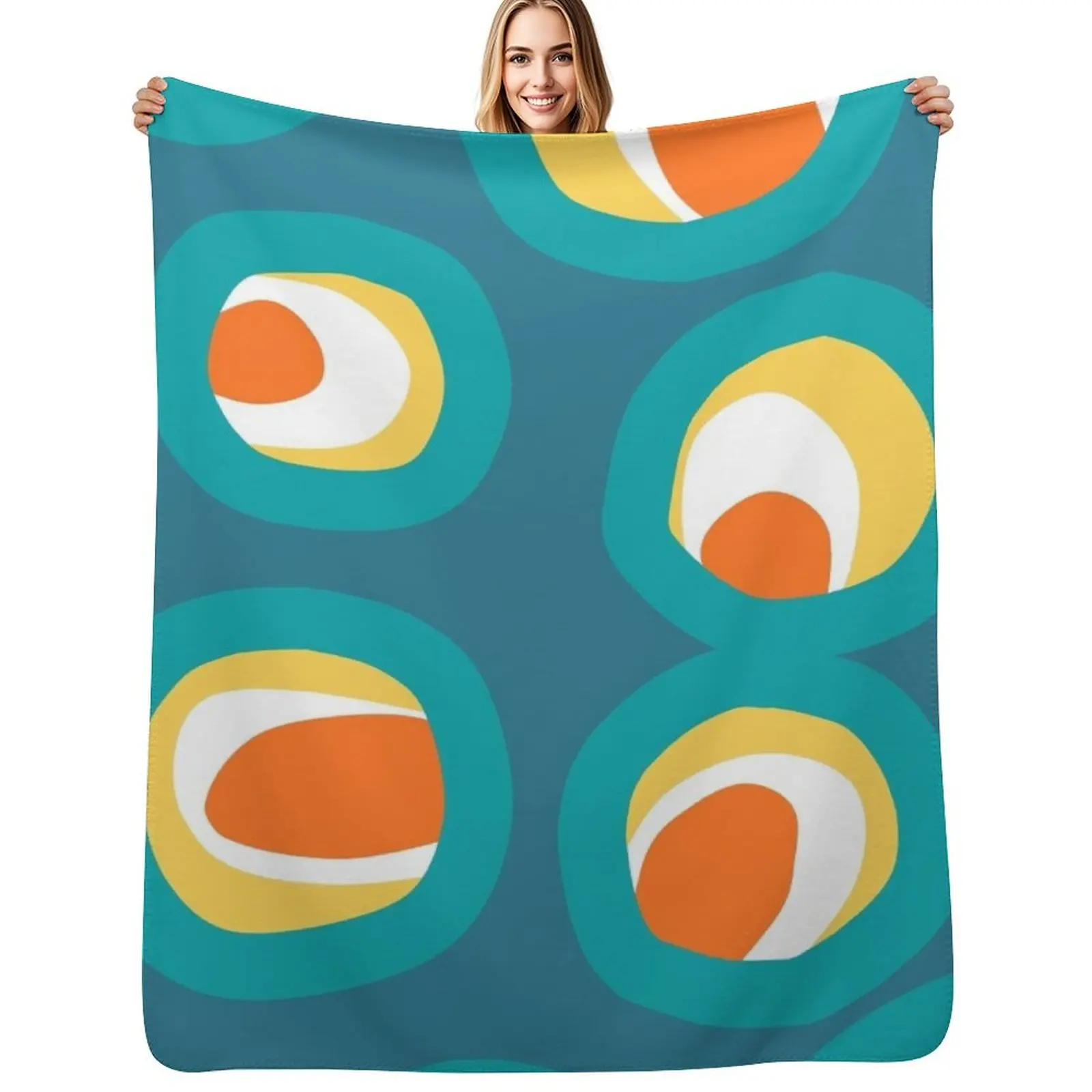 

Mid-Century Modern Geometric Pattern in Teal Blue, Orange and Yellow Throw Blanket Luxury Throw Beautifuls Blankets