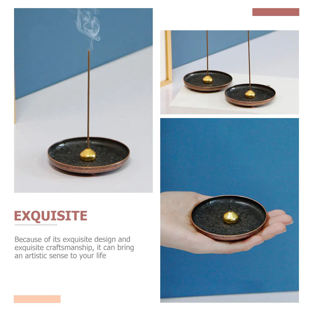 

Incense Holder Classy Stick for Home Desktop Mini Burner Round Plates Copper Decor Different Style