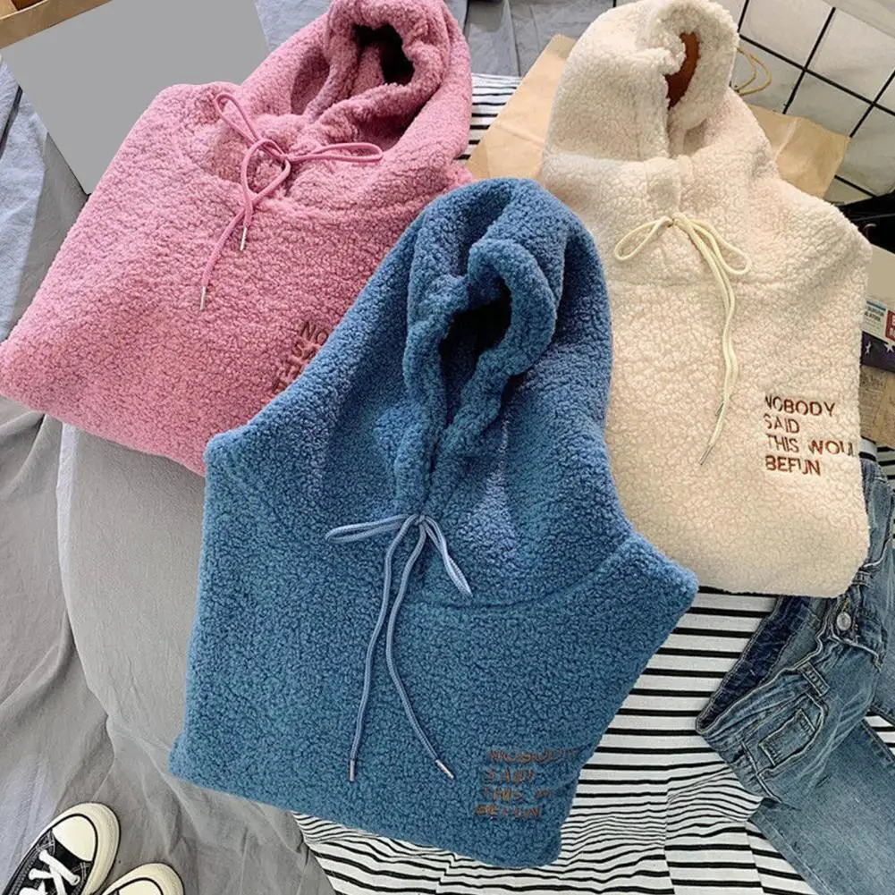 Thick Fleece Hoodie Hooded Top Cozy Fall Winter Women\'s Hoodie with Drawstring Patch Pocket Warm Fleece Pullover with for Cold