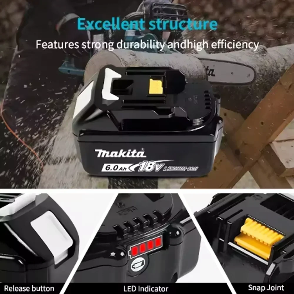 Makita 18V 6.0Ah Battery Original Lithium ion Rechargeable Battery 18V 6000mAh Replacement Battery BL1860 BL1850 BL1860B