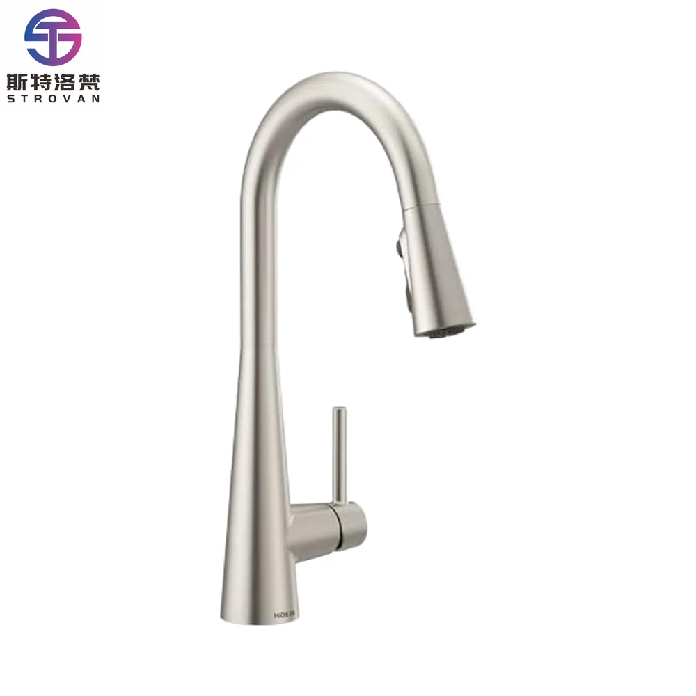 Изящный кухонный смеситель из нержавеющей стали с одной ручкой и одним отверстием: технология PowerBoost, быстрый поток воды