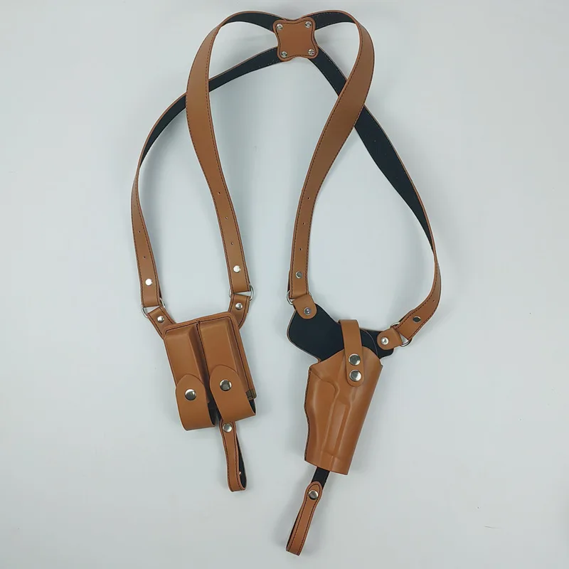 Concealed Tactical Hunting Underarm Holster PU Leather Gun 1911 Glock 17 19 31 Holster with Double Magazine Pouch - view 3