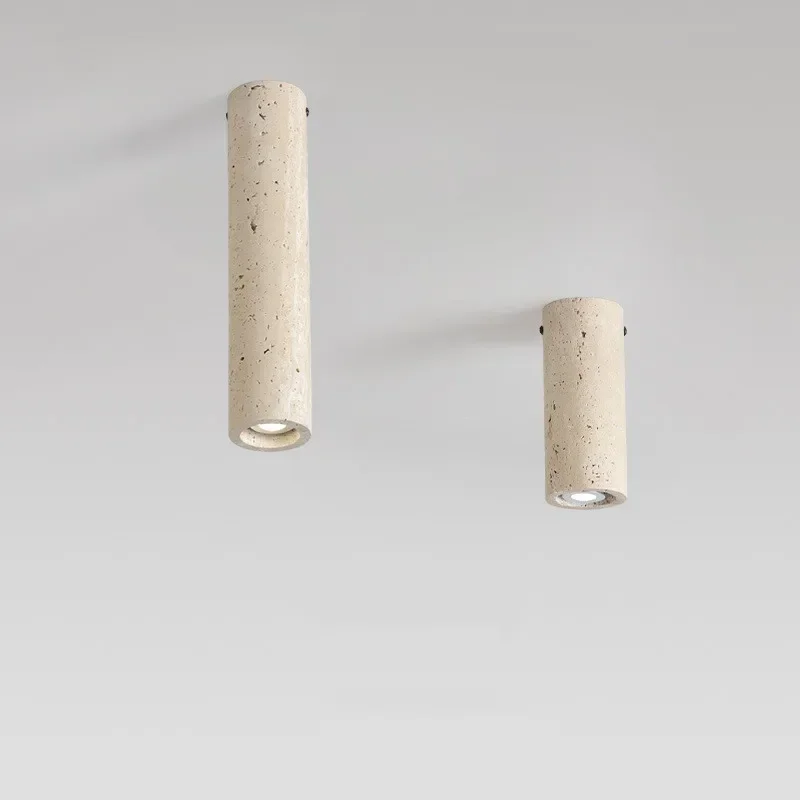 Surface Mounting Stone Light Yellow Travertine Cylindrical Ceiling Lamp