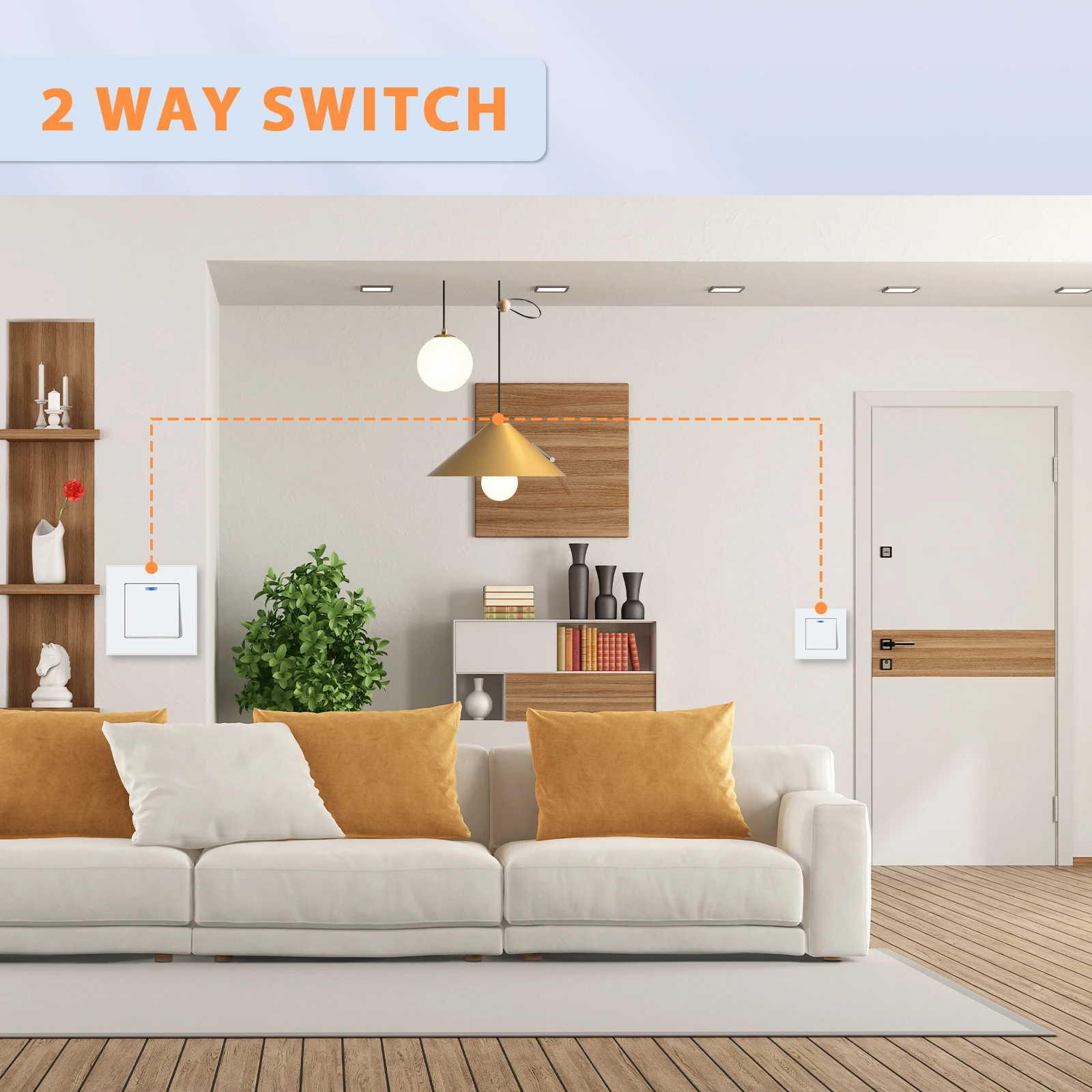 BSEED 2Packs EU Standard Wall Light Switch 1/2Gang 2Way Mechanical Button Switch Glass Frame10A 250V Wall Switch for Stairs