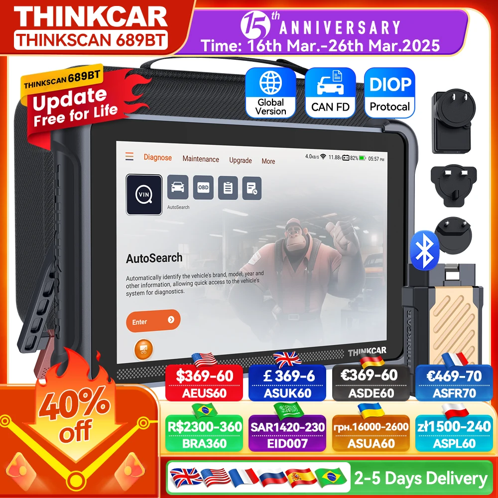 THINKCAR THINKSCAN 689BT OBD2-scanner ECU-codering Actieve test CANFD&DOIP 34 Reset Volledige systeemdiagnose Levenslange gratis draadloze verbinding