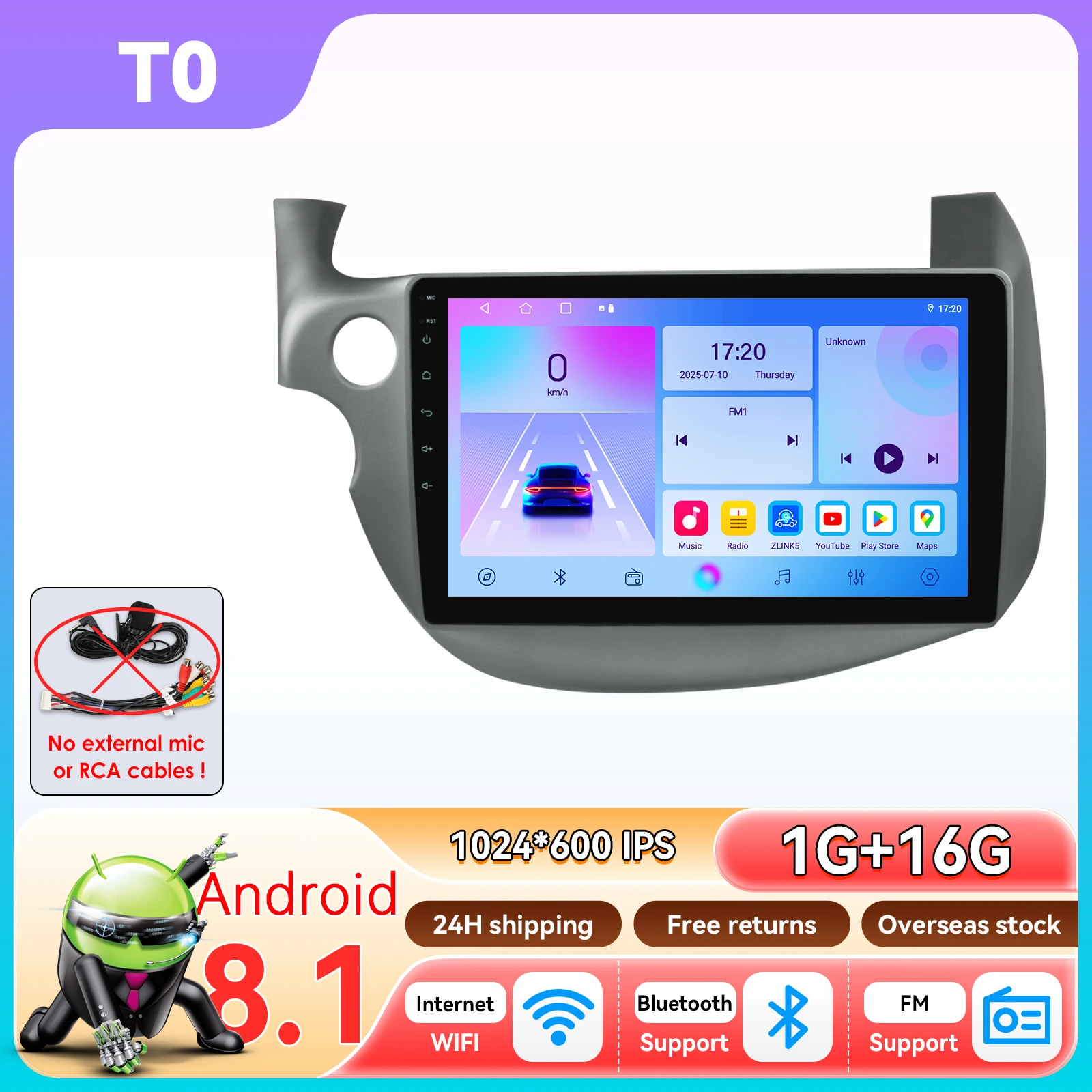 Hizpo 2din Android 14 Autoradio Radio Voor Honda Fit Jazz Links 2007-2014 Carplay Multimidia Speler Navigatie GPS Head Unit 6115