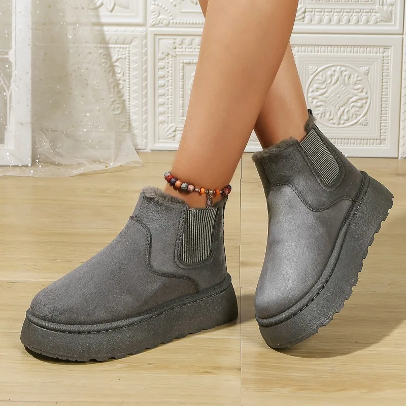

2025 Winter Women Short Plush Warm Snow Boots Casual Shoes New Suede Ankle Boots Flats Platform Ladies Shoes Женские Ботинки