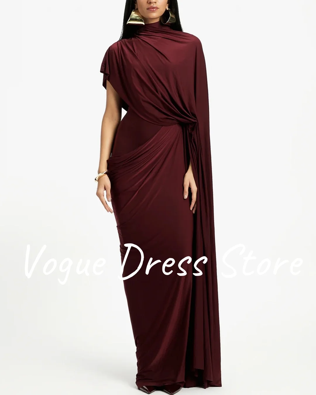 Customized Formal Jersey One Shoulder Long Sleeves Evening Dresses High Quality High Neckline Prom Dress Custom Size P image 4