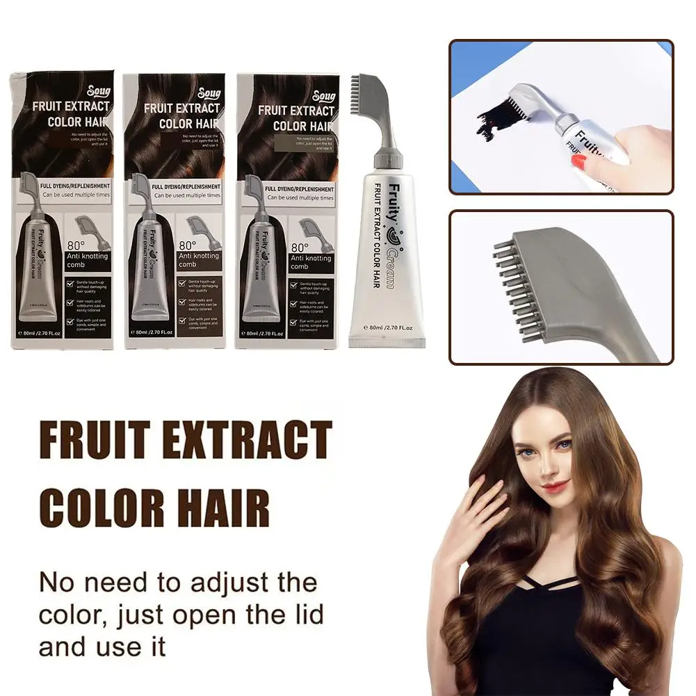 80ml สีดําผลไม้ครีมย้อมผมสารสกัดจากพืชผมแชมพูหวีพฤกษศาสตร์พร้อมแชมพูทันที Hair Essence Bubble Dye Easy T5v0