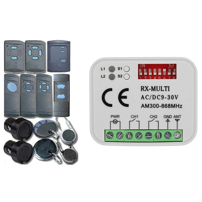 Universal 2 Channel Wireless Garage Door 433 MHZ DC12V 24V Fixed Code Rolling Code Receiver Controller Remote Control