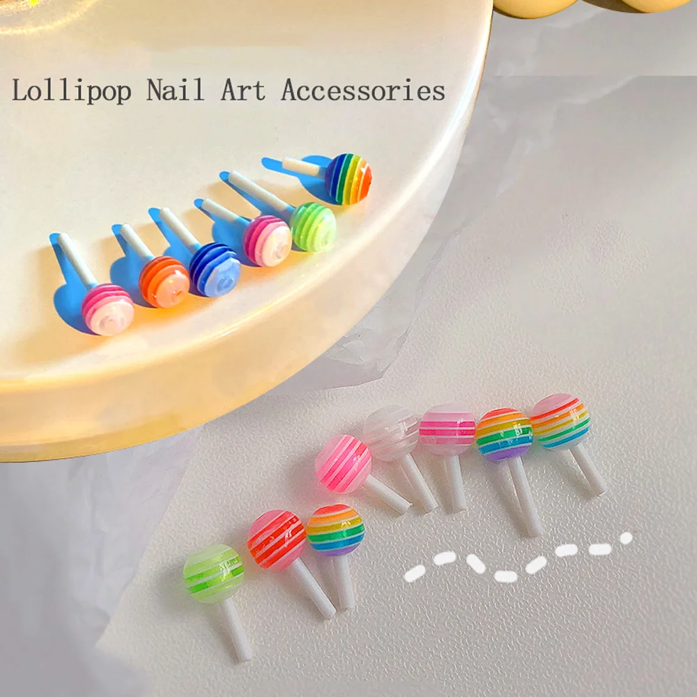 20 pçs lollipop forma encantos do prego para unhas acrílicas gelo doce transparente doces design decoração jóias 3d cristal unhas gemas