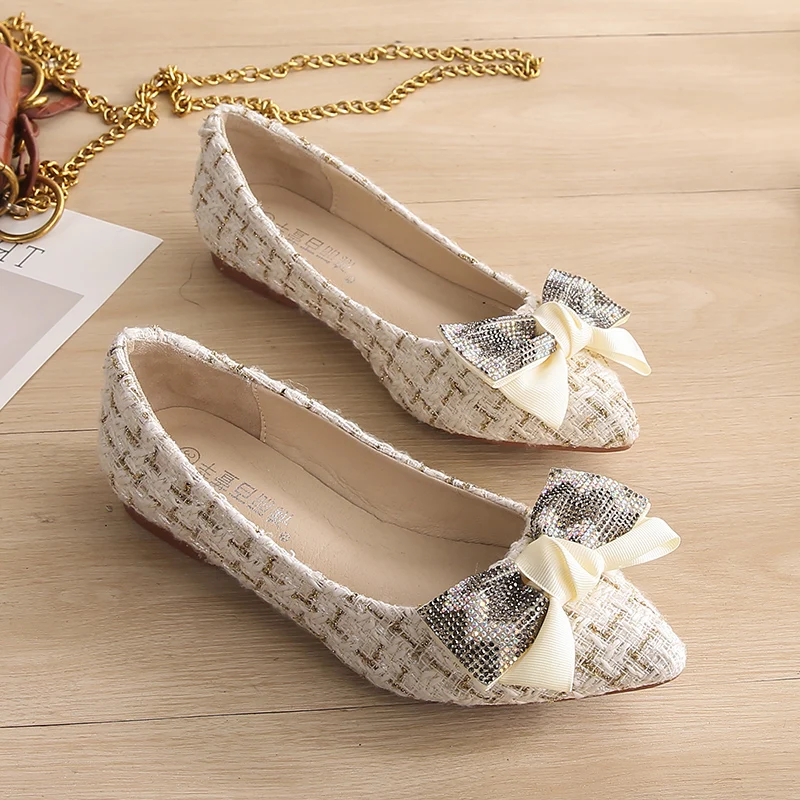 

Весна и осень 2024, новая мода, корейское издание, туфли на плоской подошве с острым бантом, универсальная повседневная женская обувь с открытым носком