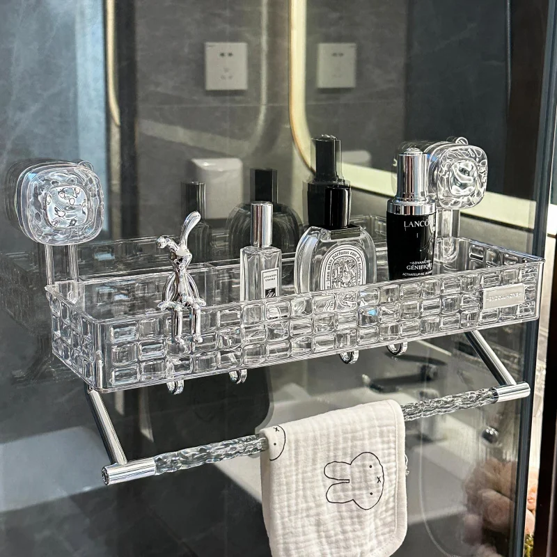 

Custom Suction Cup Storage Rack Bathroom No-Drill Wall-Mounted Washroom Sink Storage Shelf