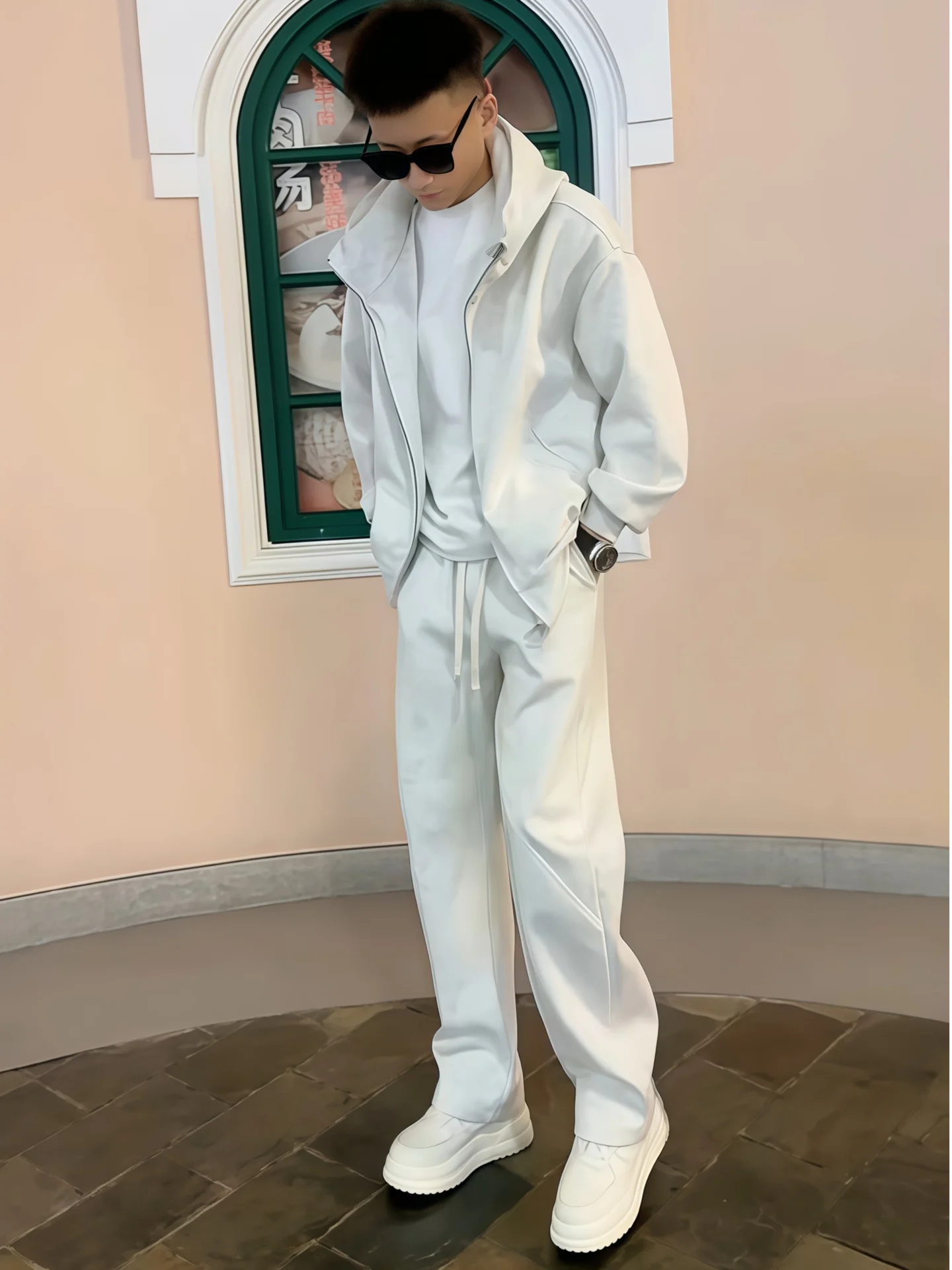 

Men's Winter Casual Sportswear Set Hoodie Sweatirt Korean mat Fce Lined Pants Two Piece Suit Long Sve Youth