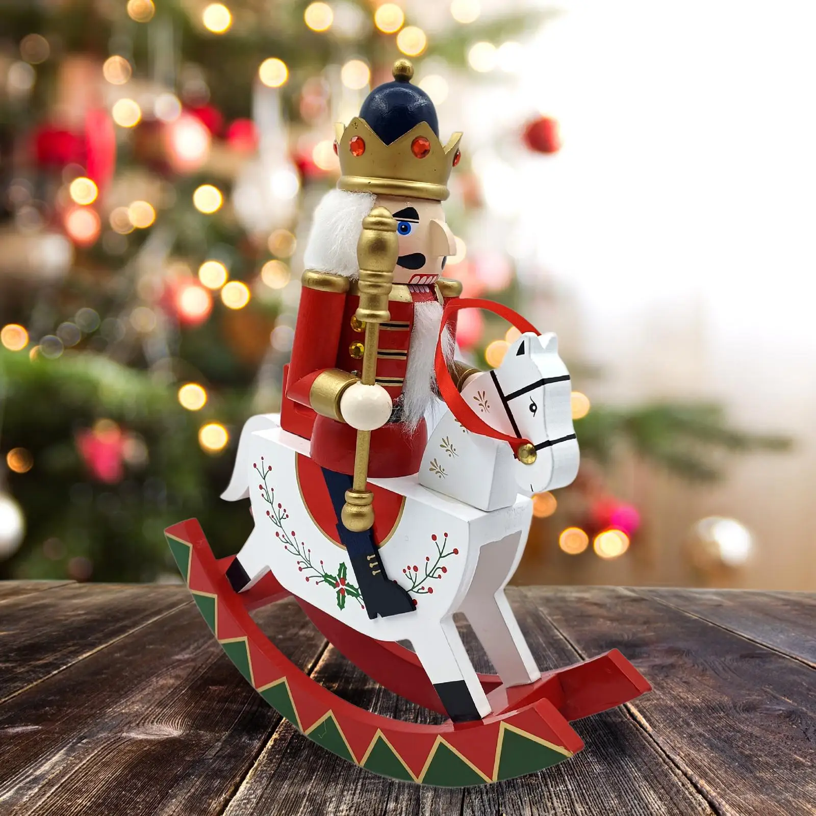 Wooden Nutcracker Ornament Walnut Clip Decoration Wood Crafts Desk Collectible Wooden Rocking Horse Nutcracker Fireplace Party
